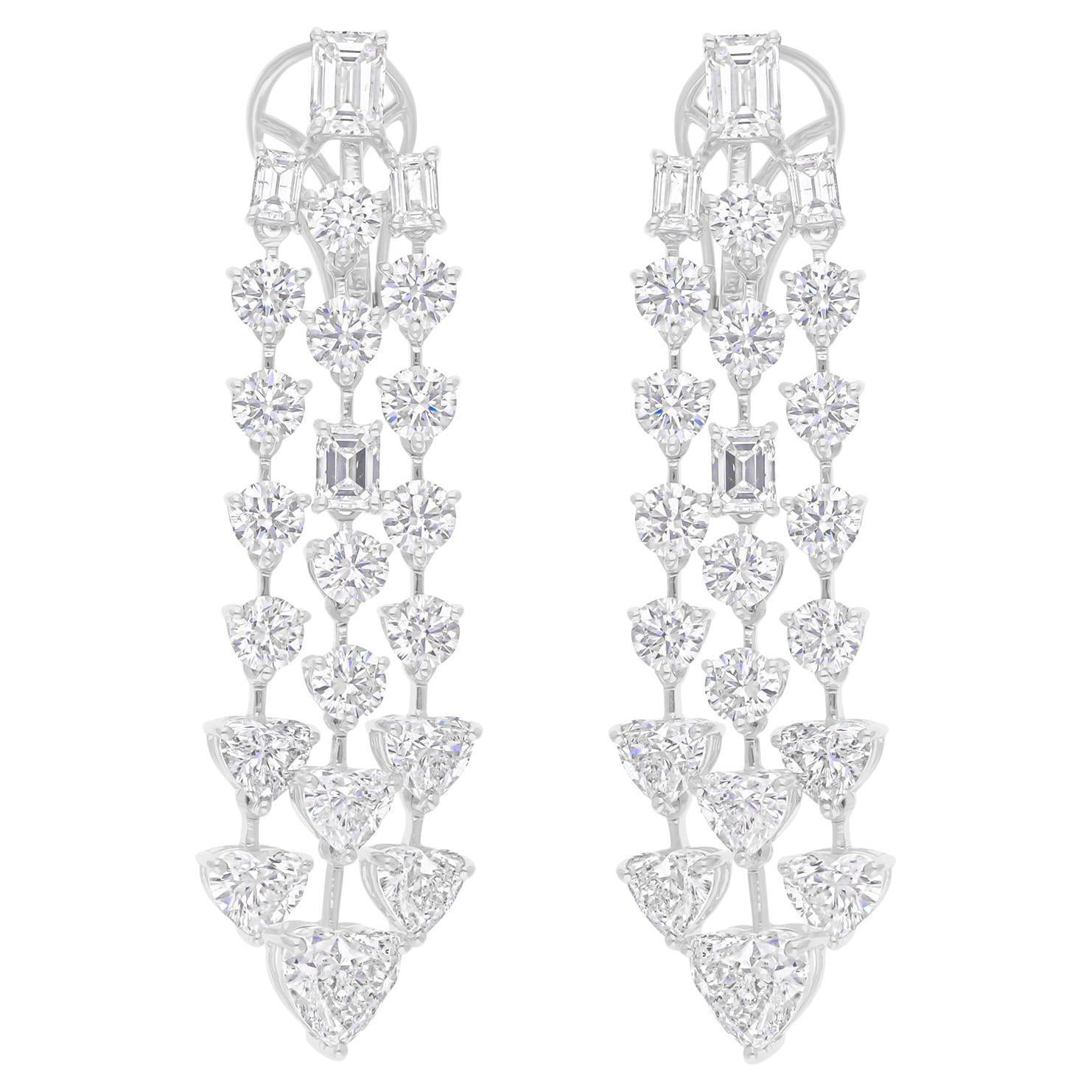 10,89 Carati SI/H Orecchini a lampadario con diamanti a forma multipla in oro bianco 14 carati
