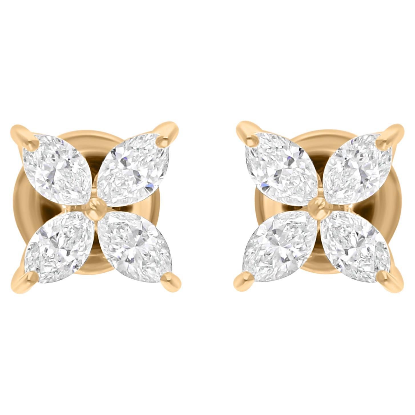 1.18 Carat SI/H Marquise Shape Diamond Earrings 14 Karat Yellow Gold Jewelry