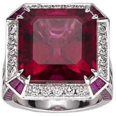 16.12 Carat Rubellite Diamond Ring 10