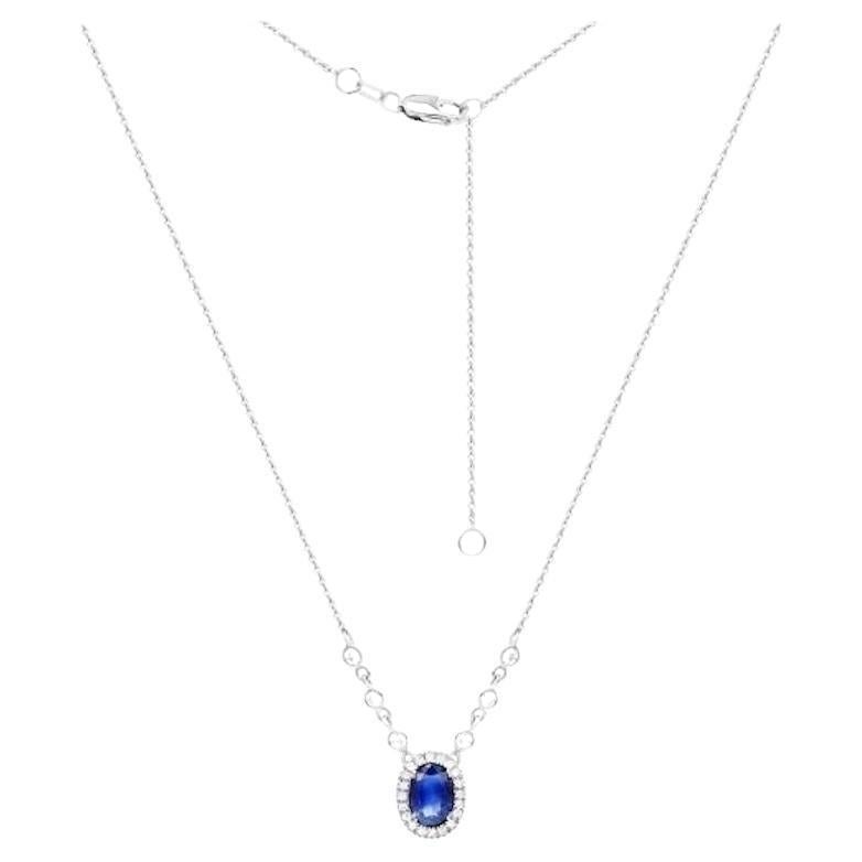 Chic Blue Sapphire Diamond White 14K Gold Necklace for Her For Sale