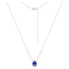 Chic Blue Sapphire Diamond White 14K Gold Necklace for Her
