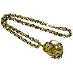 Vintage Yellow Gold Zodiac Leo Pendant and Chain Necklace