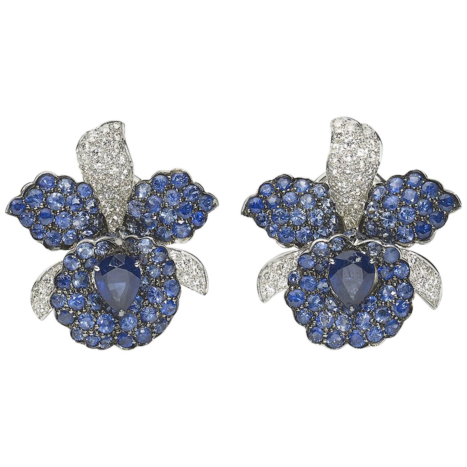 Sapphire & Diamond Orchid Earrings