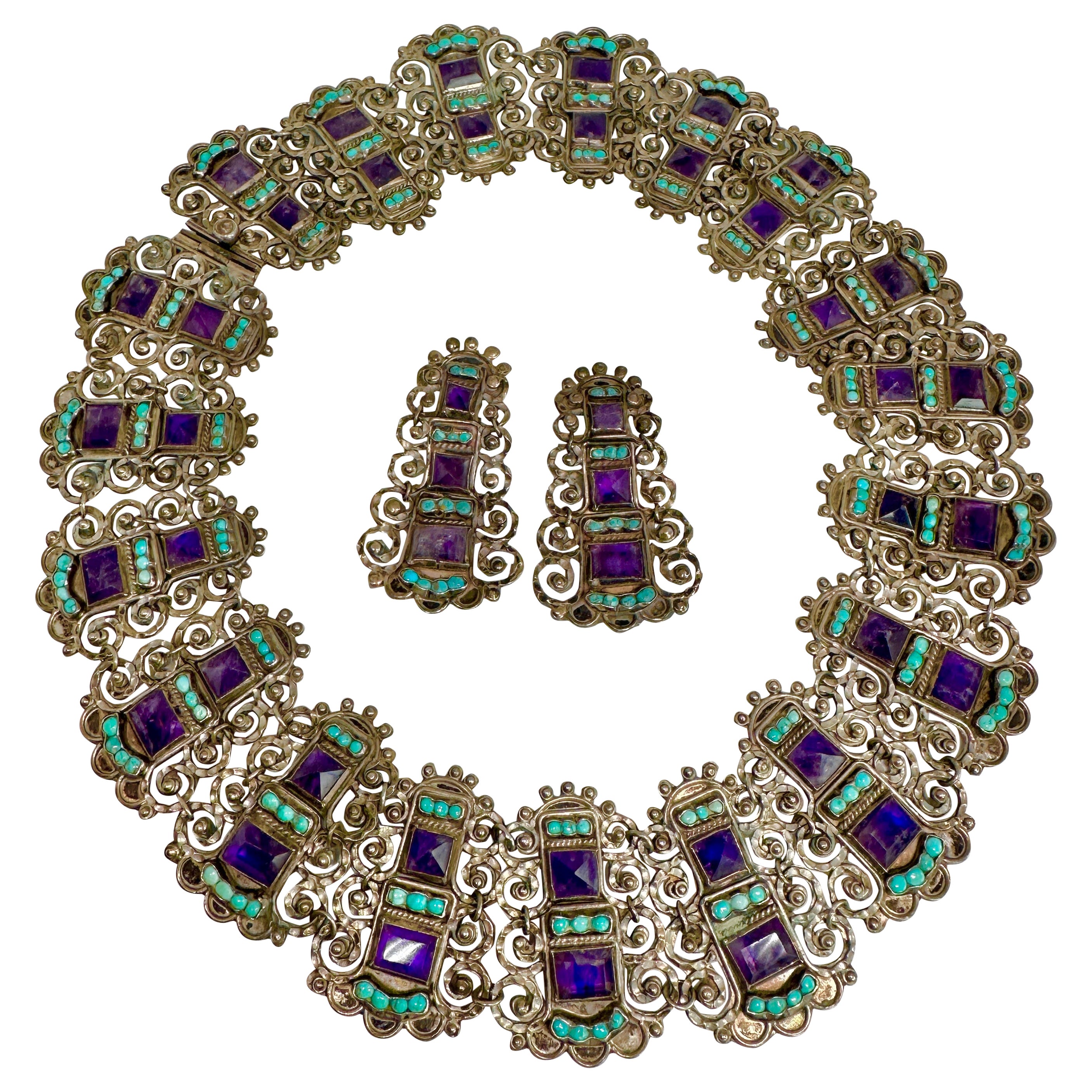 Madeleine Albright's MATL Matilde Poulat Amethyst Turquoise Necklace Earrings