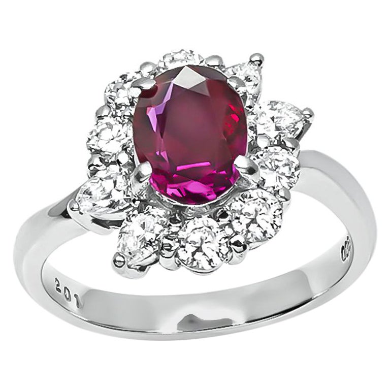 GIA Certified 1.56ct No Heat Ruby 0.88ct Diamond Engagement Ring