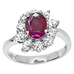 Anillo de compromiso de diamantes de 0,88 ct y rubí de 1,56 ct sin tratamiento térmico certificado por GIA