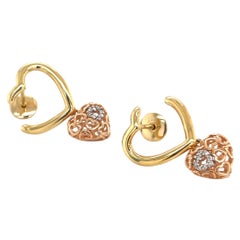 Amore 18K Rose Gold Diamond-Studded Heart Charm Drop Earrings