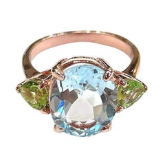 Bochic “Orient” Green Peridot & Oval Blue Topaz Ring Set In 18K Gold & Silver