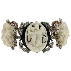 Luise Diamonds Emeralds Onyx Hard Stones Link Bracelet 12