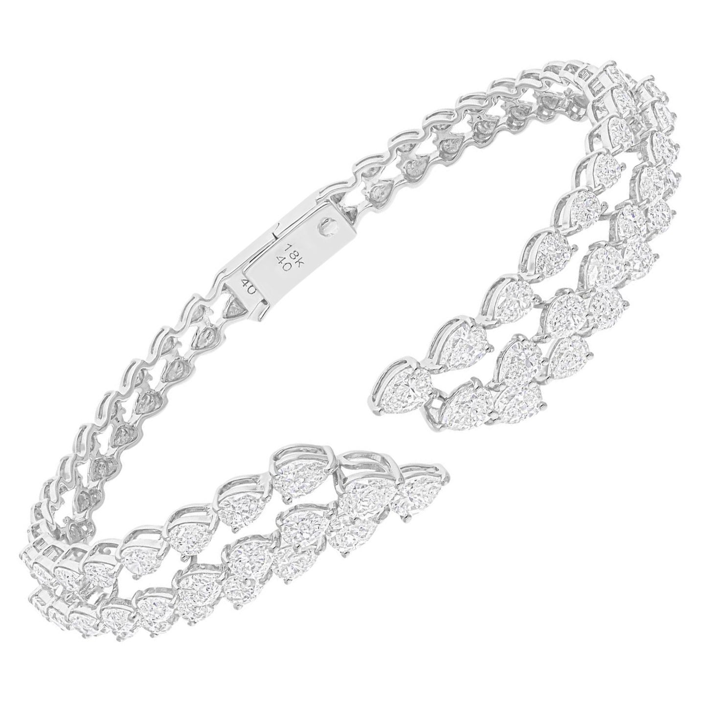 6.80 Carat SI/H Pear Brilliant Cut Diamond Cuff Bangle Bracelet 14k White Gold