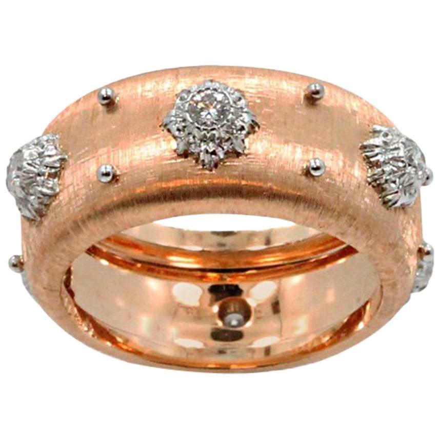  Rose Gold Buccellati Diamond Ring Band  For Sale