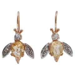 Topaze, diamants, or rose et argent Boucles d'oreilles mouche.