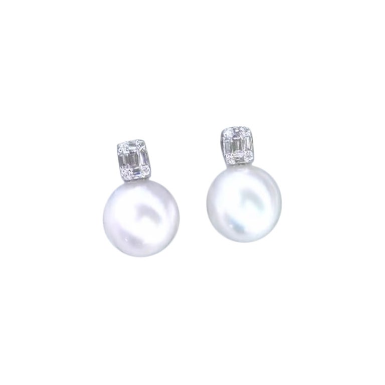 GIT Certified South Sea Pearls Diamonds 18k Gold Earrings
