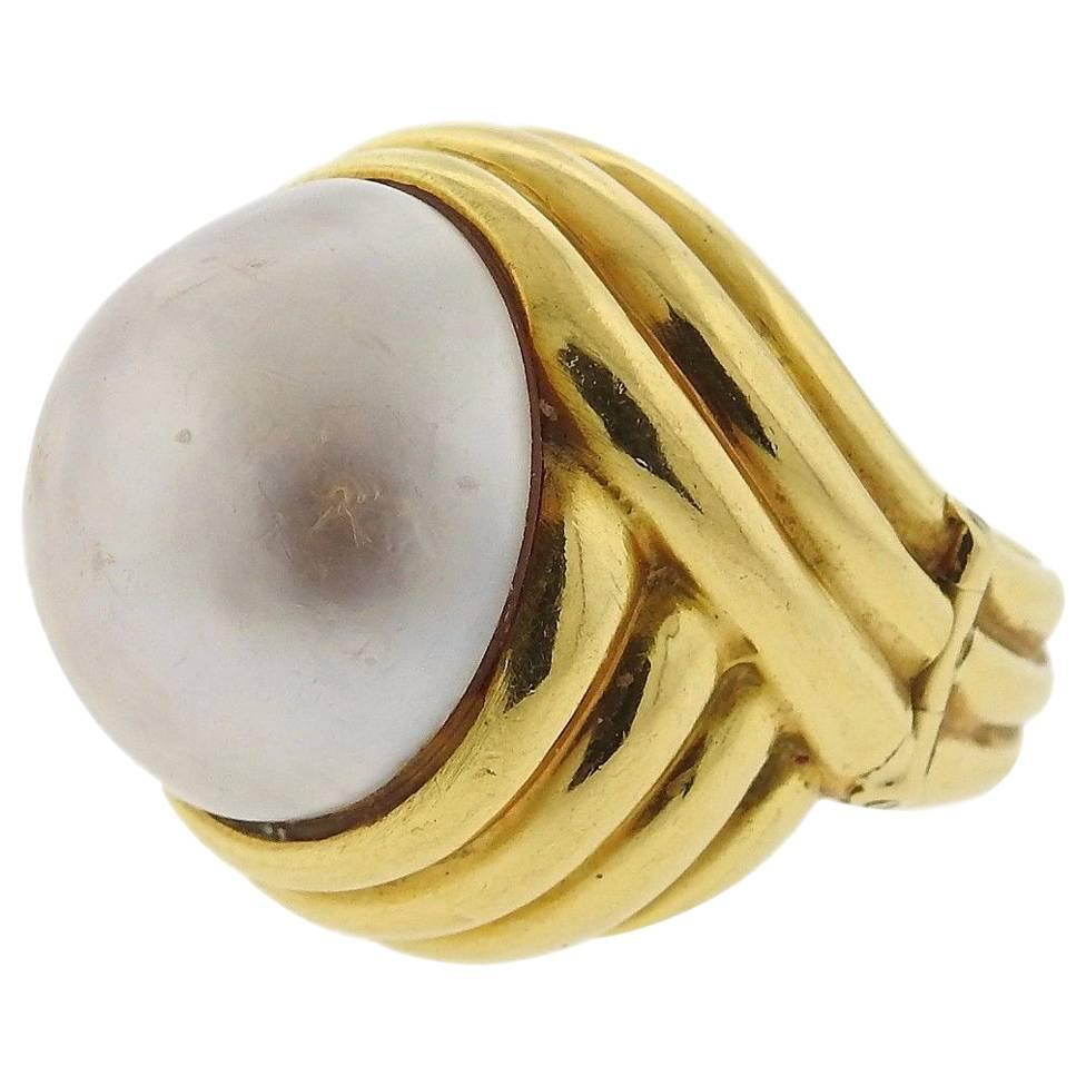 Large Andrew Clunn Pearl Gold Ring