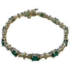 Bracciale tennis con smeraldo da 5 carati, oro giallo 14 carati, 6,5 pollici