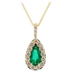 Zambian Emerald Pendant Long Pear Shape GIA Certified 18K Two Tone Gold