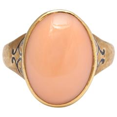 Vintage Angel Skin Coral and Enamel Ring