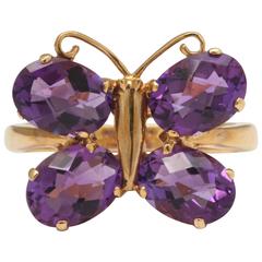 Charming Amethyst Gold Butterfly Ring