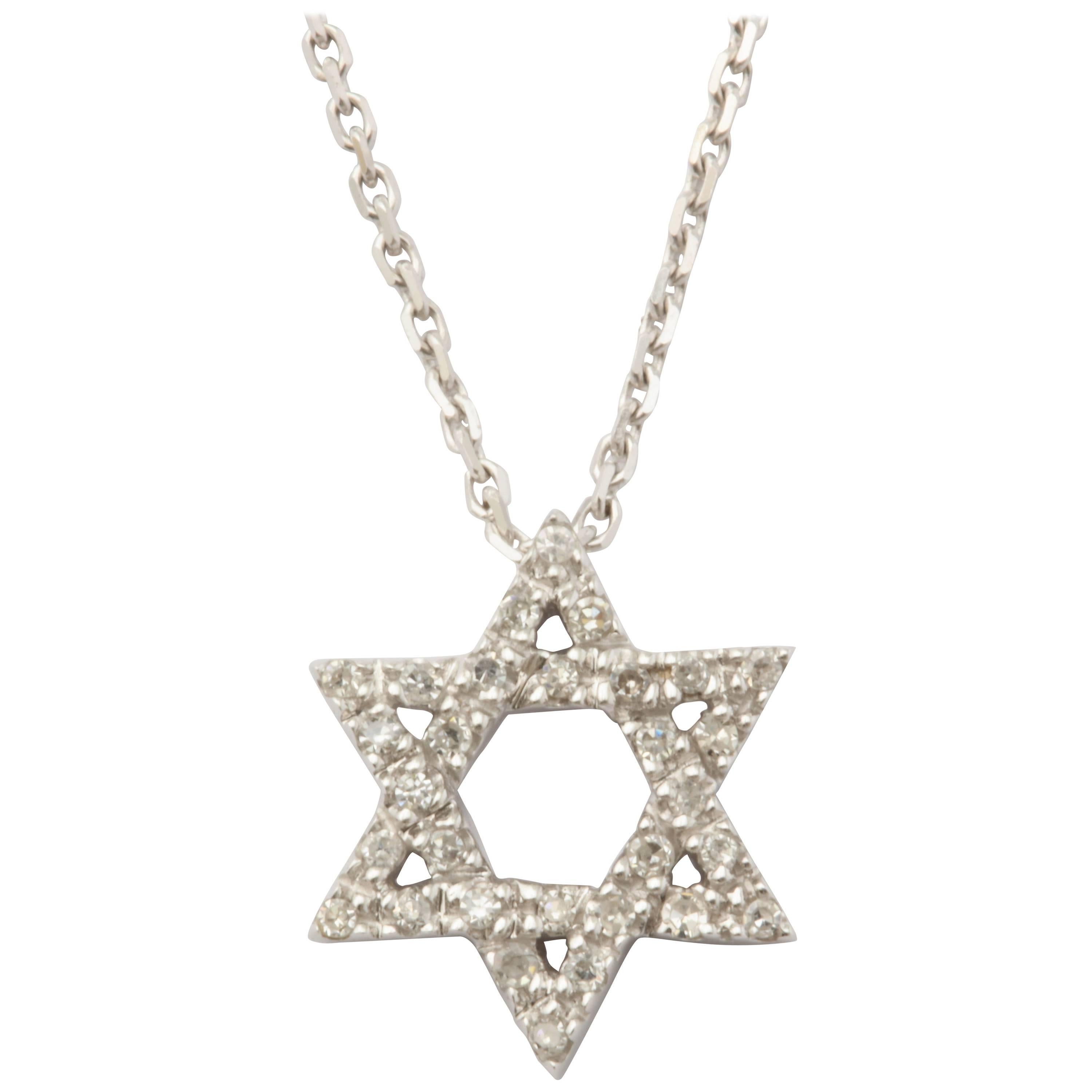 Diamond White Gold Star of David and Chain For Sale