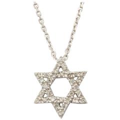 Vintage Diamond White Gold Star of David and Chain
