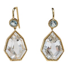 Verdura 18k Yellow Gold White & Blue Topaz Dangle Earrings, 13.1g