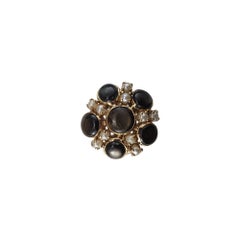 14K Yellow Gold Black Star Sapphire & Pearl Ring Size 5.75 #20226