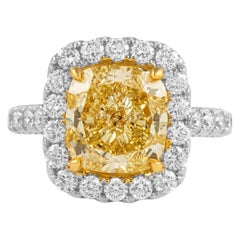 Alexander Beverly Hills GIA 5.03ct Cushion Fancy Intense Yellow Diamond Ring 18k