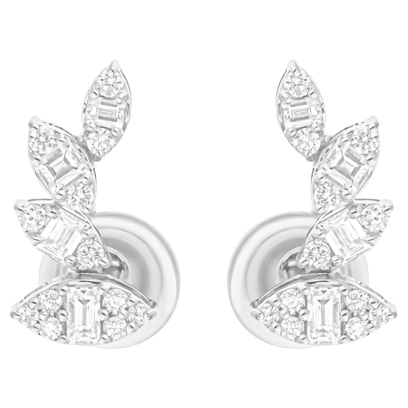 0.60 Carat SI/H Baguette Round Diamond Earrings 14 Karat White Gold Fine Jewelry