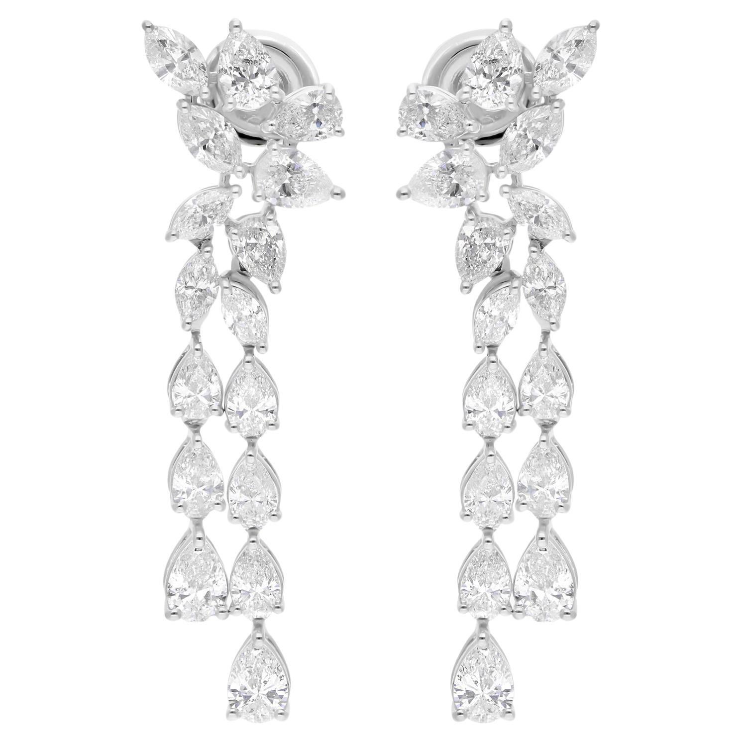 SGL Certified 5 Carat Marquise Pear Diamond 14 Karat White Gold Dangle Earrings
