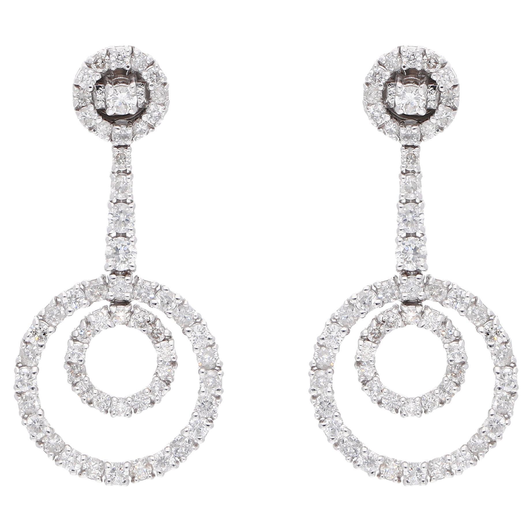 Pendientes Colgantes Círculo de Diamantes Color HI Claridad SI 2 Quilates Oro Blanco 14 Kilates