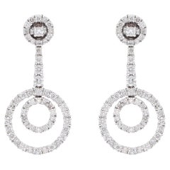 Pendientes Colgantes Círculo de Diamantes Color HI Claridad SI 2 Quilates Oro Blanco 14 Kilates