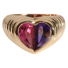 Anello Bulgari Baccellato con tormalina rosa e ametista a cuore in oro
