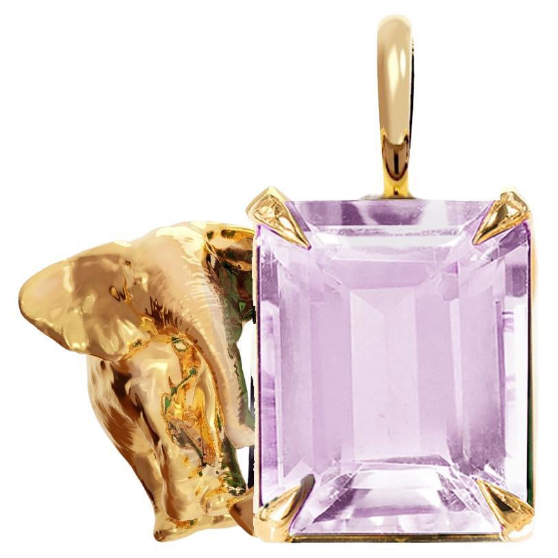 Eighteen Karat Yellow Gold Contemporary Elephant Amethyst Pendant Necklace