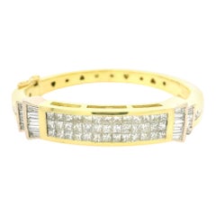 Pulsera brazalete con bisagra de oro macizo de 18 quilates y 6,0 quilates de diamantes brillantes ardientes