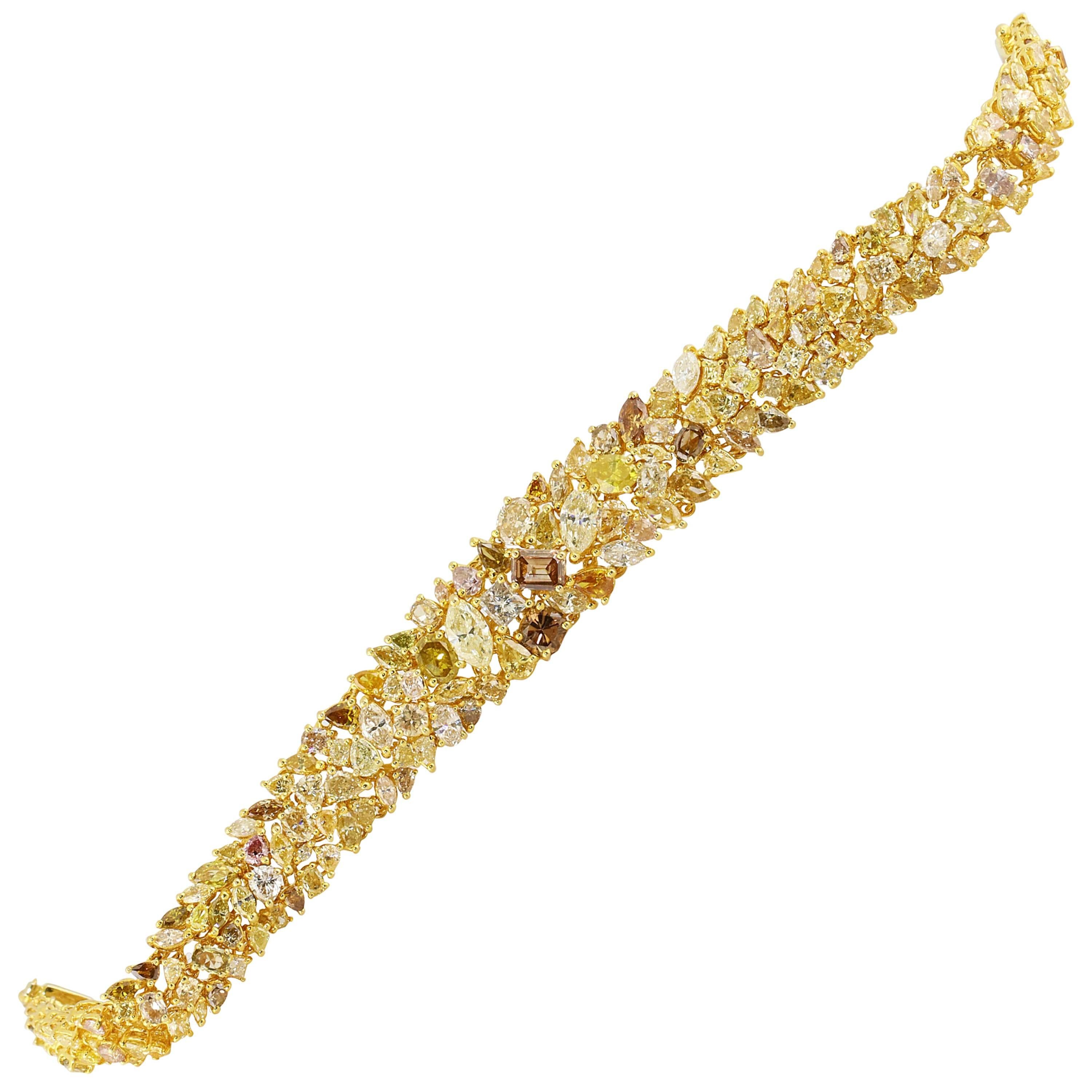 20.25 Carat Natural Fancy Colored Diamond Yellow Gold Bracelet. Retail $46, 500