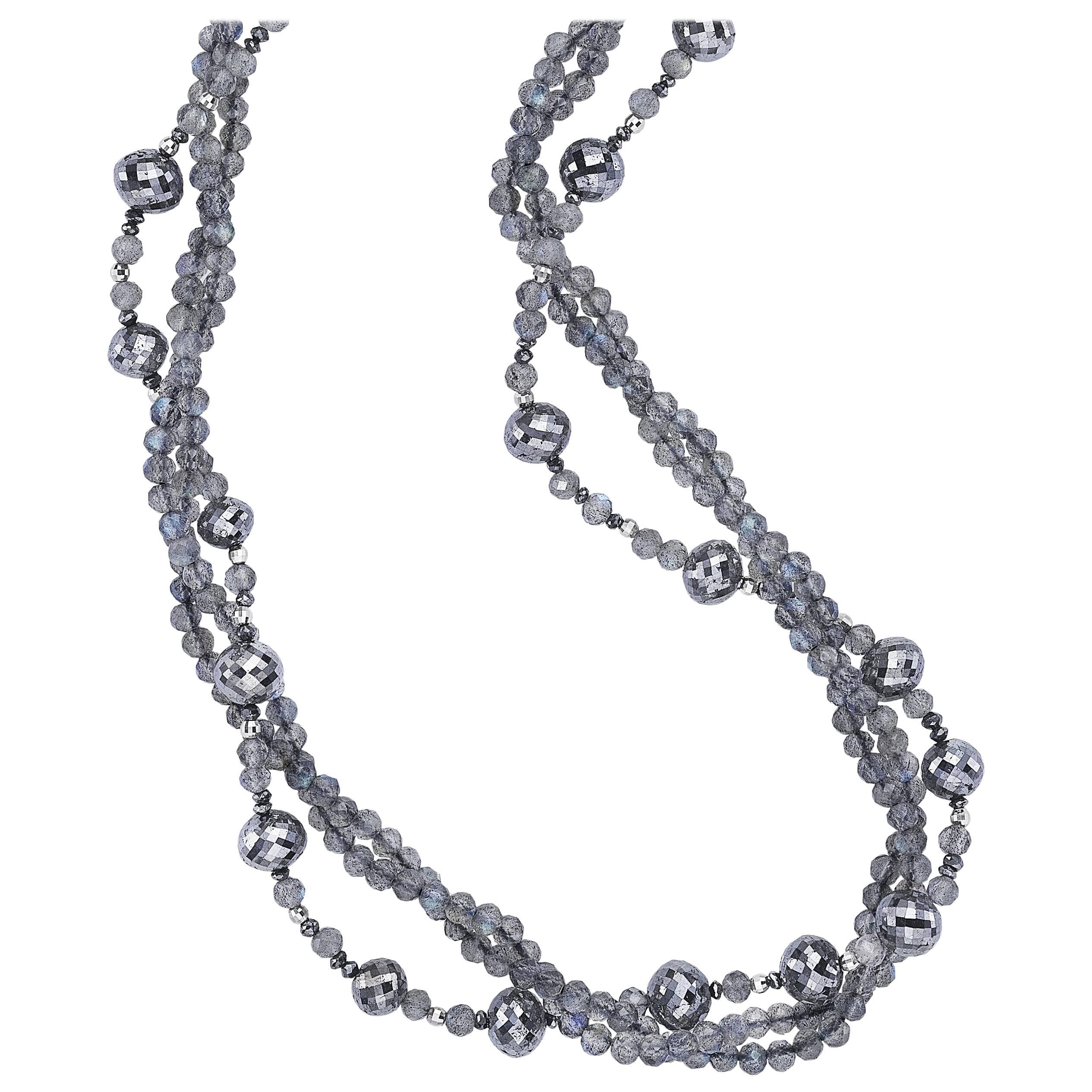 Naomi Sarna Labradorite and Black Diamond Bead Necklace For Sale