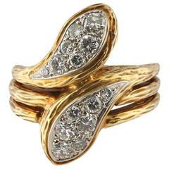 Vintage Van Cleef and Arpels Diamond and 18 Karat Yellow Gold Bypass Ring