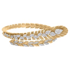2.56 Carat SI/H Marquise Round Diamond Wrap Bangle Bracelet 14 Karat Yellow Gold
