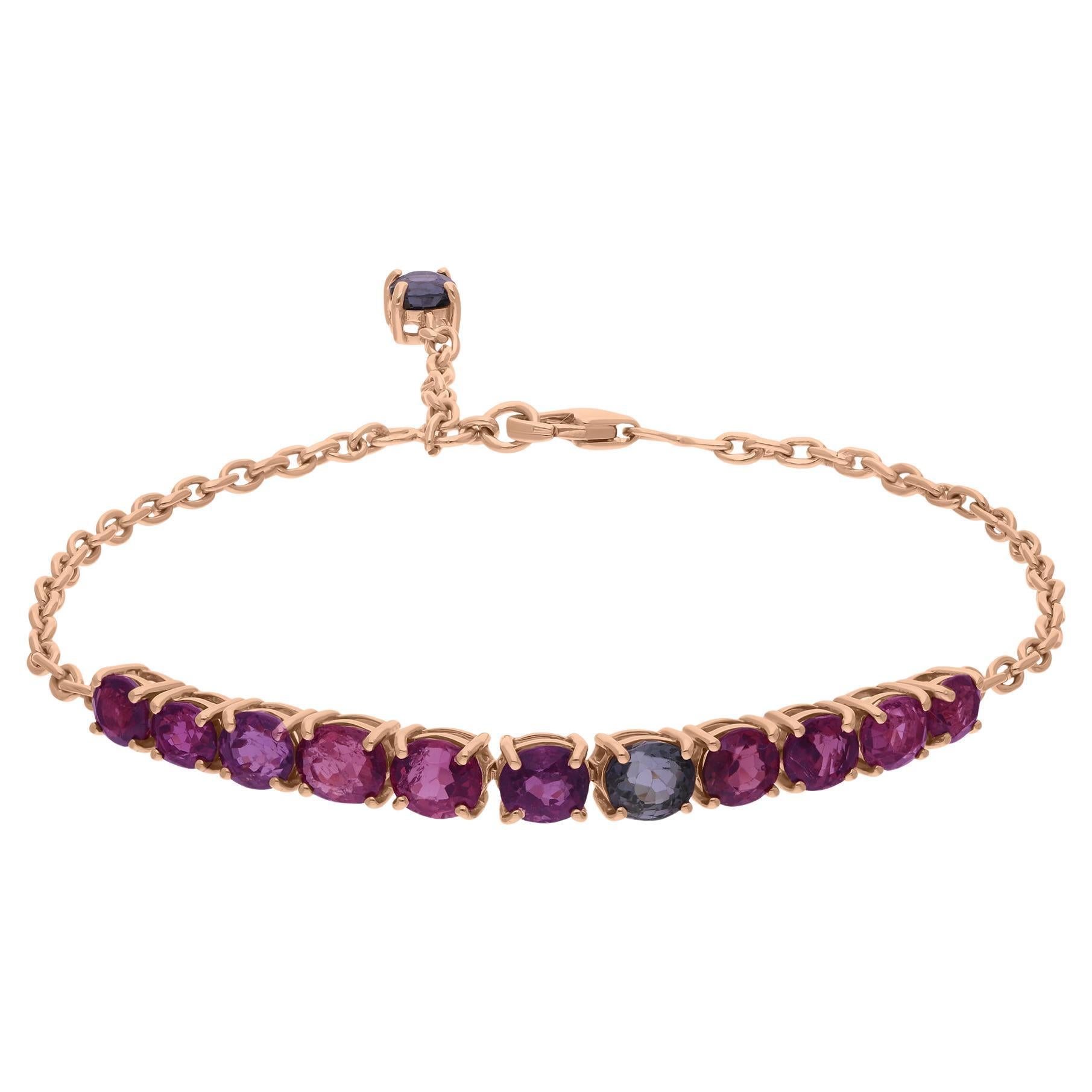 Natural 6.27 Carat Multi Sapphire Gemstone Bracelet 14 Karat Rose Gold Jewelry For Sale