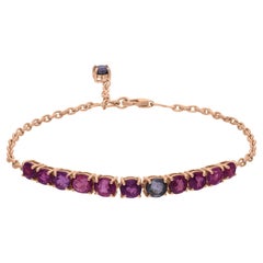 Pulsera de piedras preciosas de zafiro múltiple natural de 6,27 quilates Joyas de oro rosa de 14 quilates