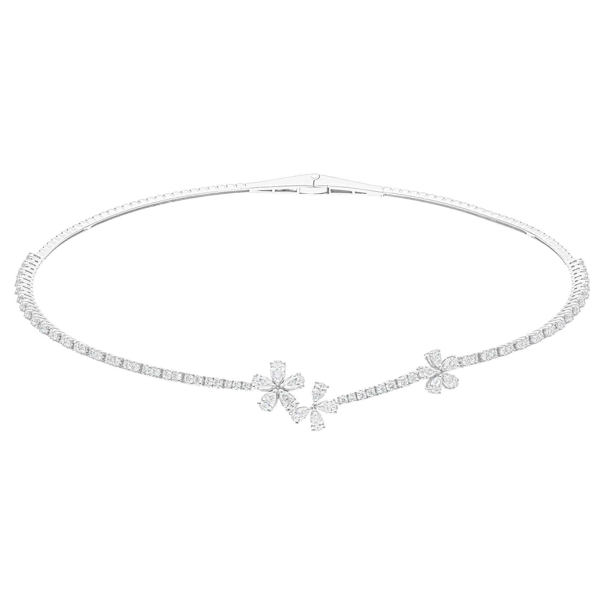 Natural 3.28 Carat SI/H Pear Round Diamond Choker Necklace 14 Karat White Gold