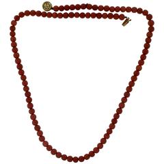 Antique Natural Mediterranean Red Coral Bead Necklace