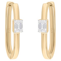 Natural 0.81 Carat SI/H Emerald Cut Diamond Hoop Earrings 14 Karat Yellow Gold