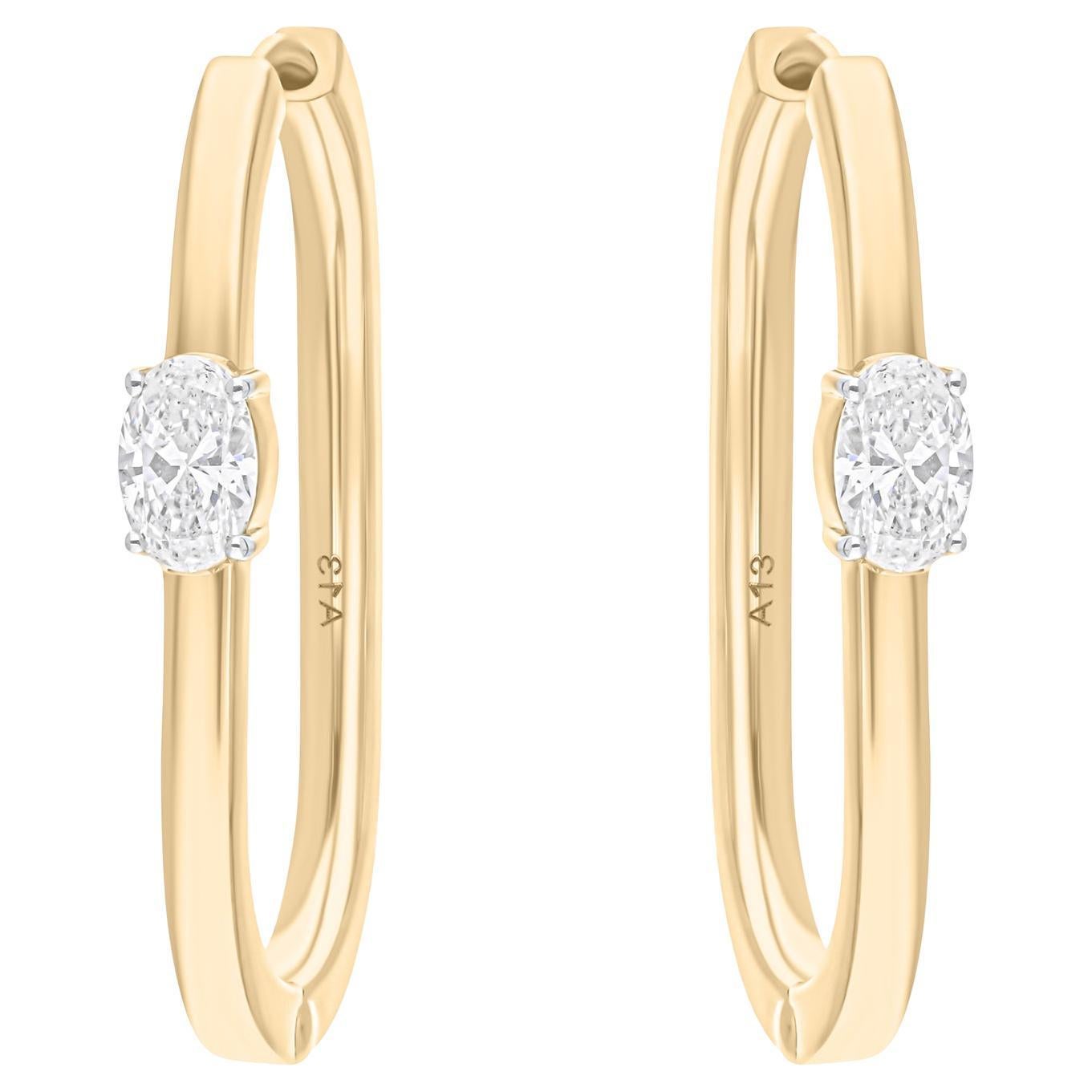 Natural 0.84 Carat SI/H Oval Shape Diamond Hoop Earrings 14 Karat Yellow Gold