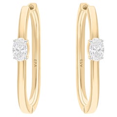 Natürliche 0,84 Karat SI/H Ovalform Diamant-Creolen-Ohrringe 14 Karat Gelbgold