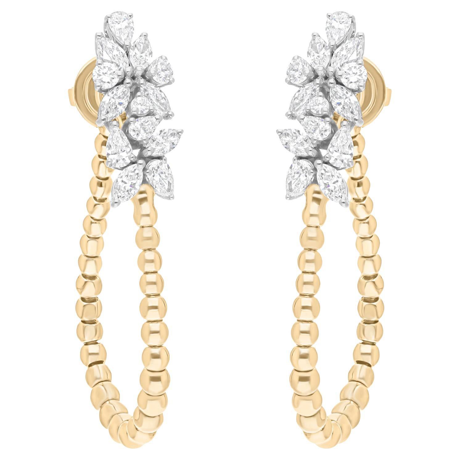 Natural 1.80 Carat SI/H Multi Shape Diamond Earrings 14 Karat White Gold Jewelry