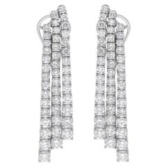 Orecchini a tre linee di diamanti rotondi da 3,46 carati Nature, gioielli in oro bianco 14 carati