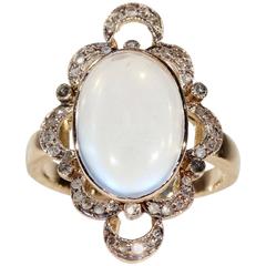 Antique Edwardian Moonstone Diamond Gold Ring 