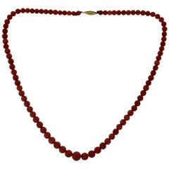 Antique Natural Mediterranean Red Coral Graduated Bead Necklace