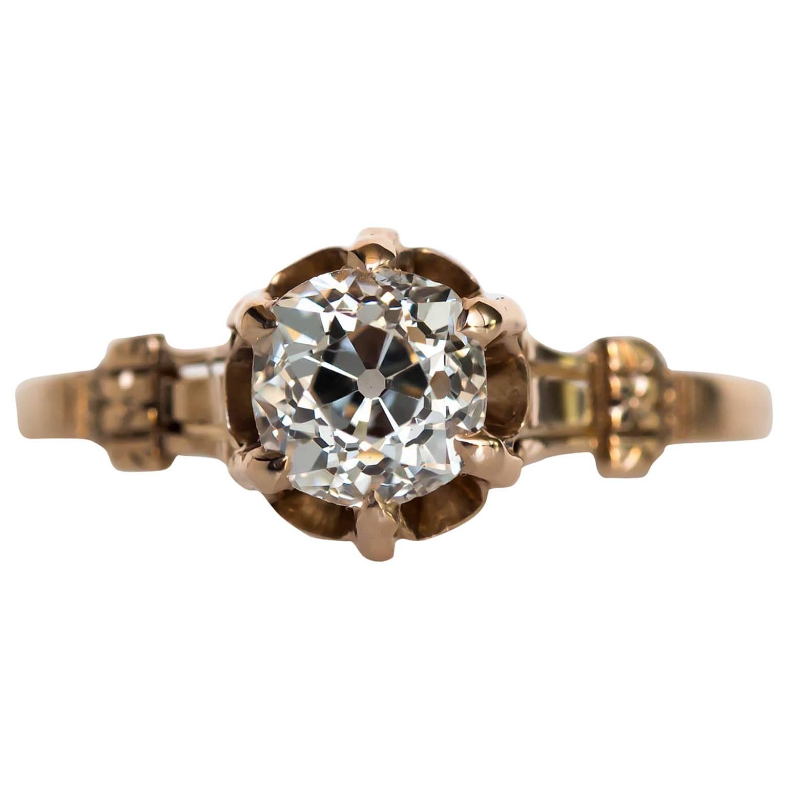 1880s Victorian Gold .87 Carat Antique Cushion Cut Diamond Engagement Ring